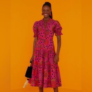 NWT FARM RIO Pink Snake Fruit Organic Cotton Midi Dress - XS (fits like S/M)